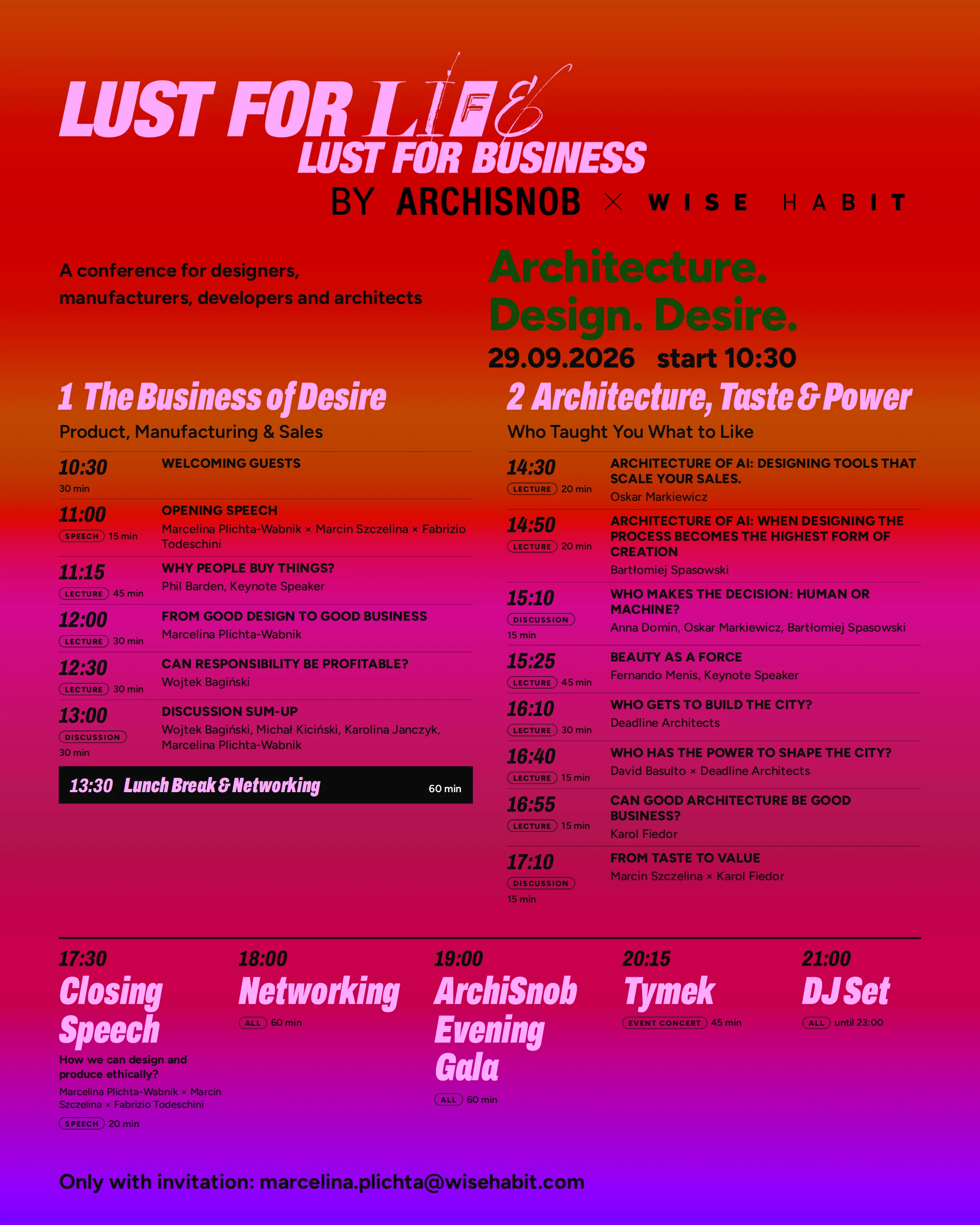 Lust for Life. Lust for Business. - ArchiSnob × Wise Habit, 29.09.2026